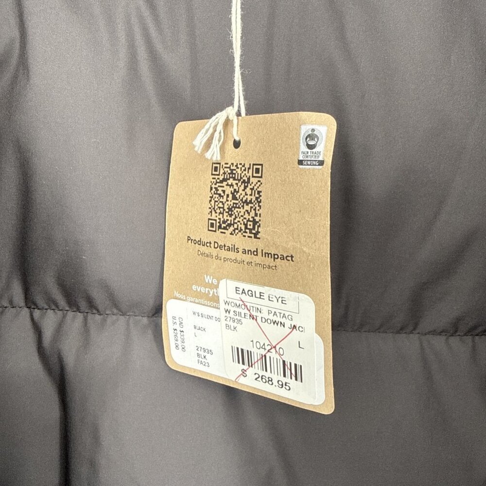 New Patagonia Women's Size Large Black Silent Down Puffer Jacket Coat 27935 NWT - Picture 8 of 10